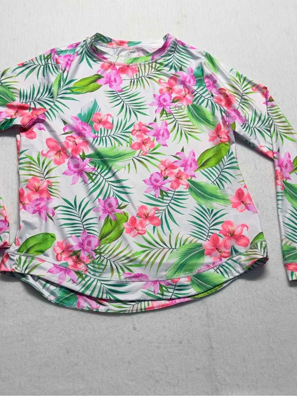 Hurley Tropical Floral Long Sleeve Top - Pink & Green M